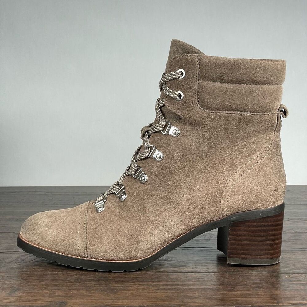 Sam Edelman MANCHESTER Boot Womens 9.5 Brown Suede Heeled Lace Up Ankle Boots